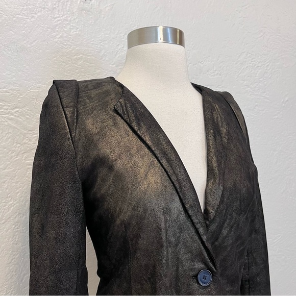 Sandro Paris Small 1 Blazer Jacket 100% Genuine Leather Black Gold S - Picture 3 of 14